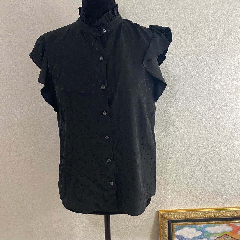 Rebecca Taylor Black Ruffle Sleeve Blouse with Heart Details